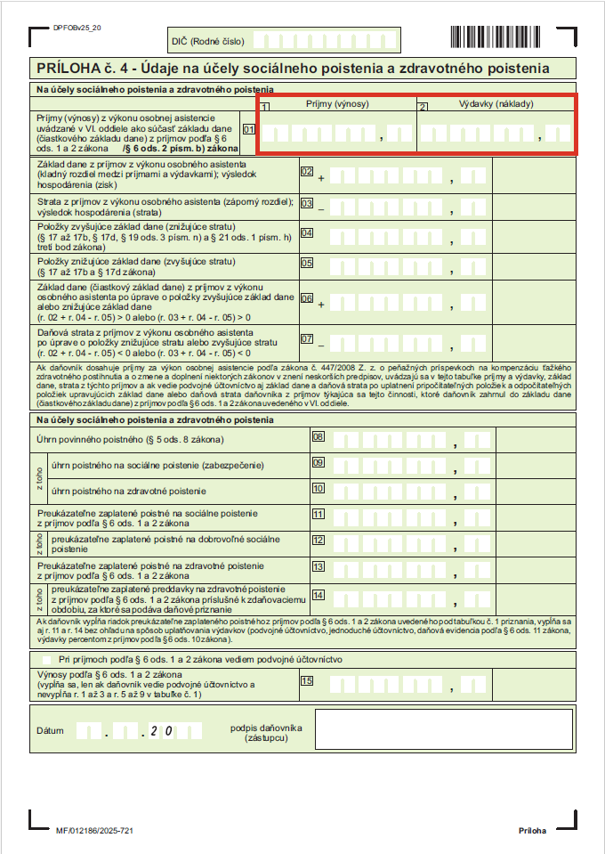 Príloha č. 4, riadok č. 1
