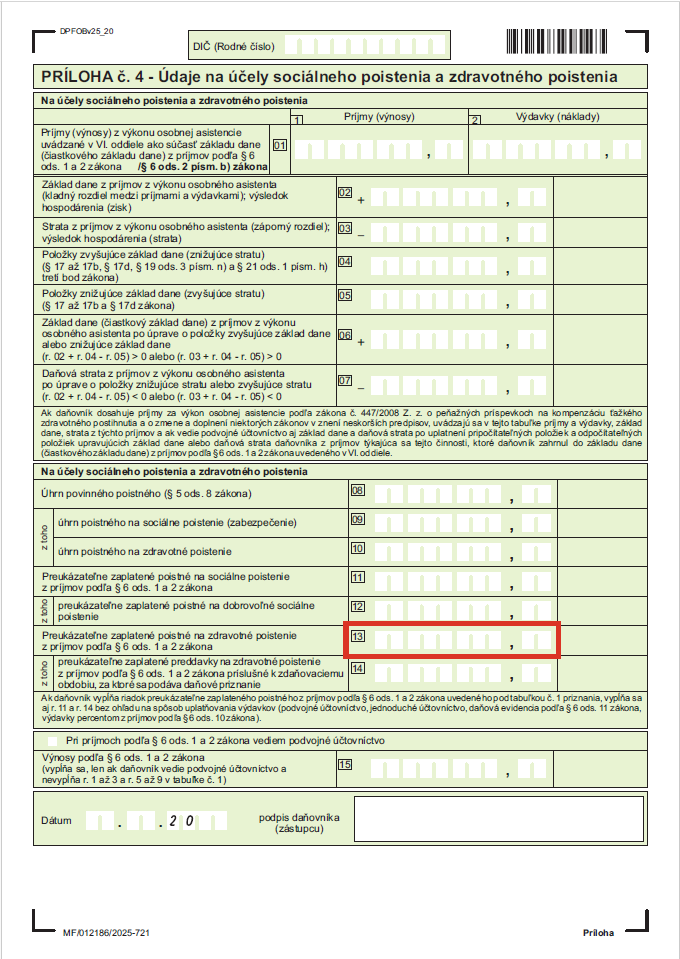 Príloha č. 4, riadok 13