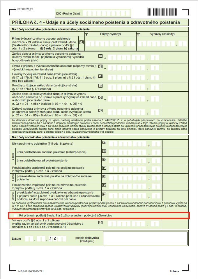 Príloha č. 4, príznak nad riadkom 15