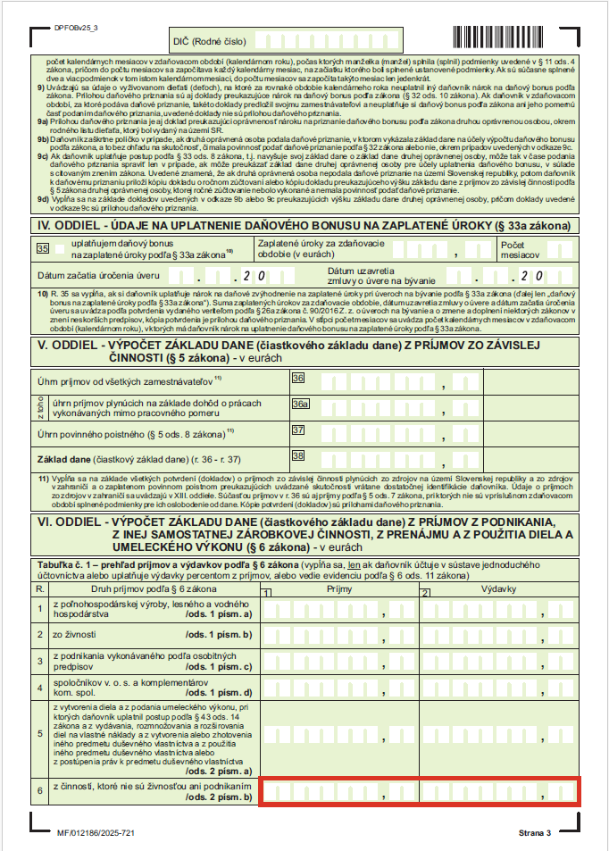 Strana č. 3, tabuľka č. 1, riadok 6