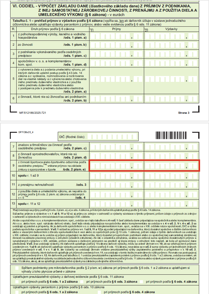 Strana č. 4, tabuľka č. 1, riadok 9