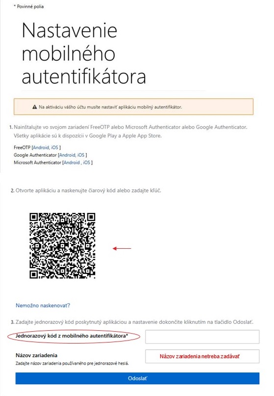 Nastavenia mobilného autentikatora